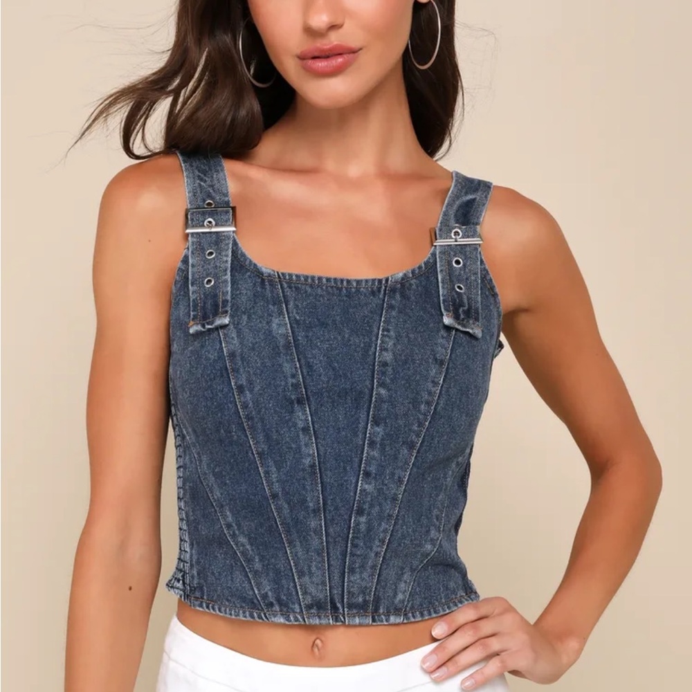 Lulus Dark Wash Denim Bustier
